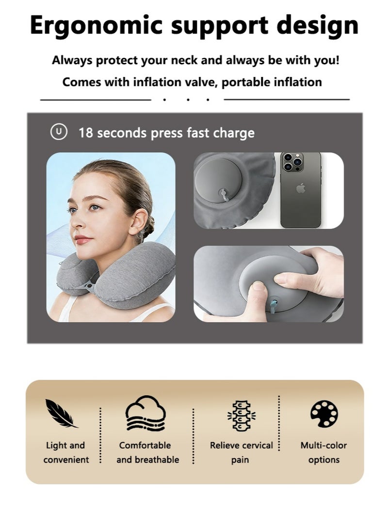Inflatable U-shaped pillow, head and neck support pillow – ideal for travel, as well as for use at the office during lunch breaks. Compact and easy to carry, making it a perfect companion for your journeys. - Image 2